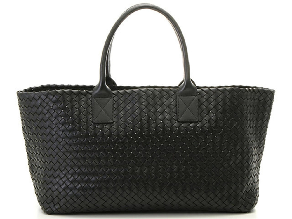 Bottega Veneta Intrecciato Cabas Tote Bag Black Calfskin